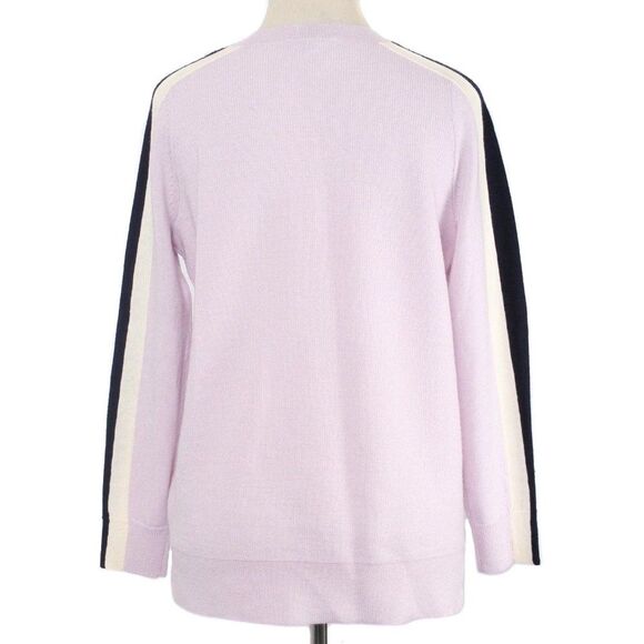 J. CREW Lilac Merino Wool Striped Sleeve Crewneck Sweater Women's Size S - Picture 4 of 8